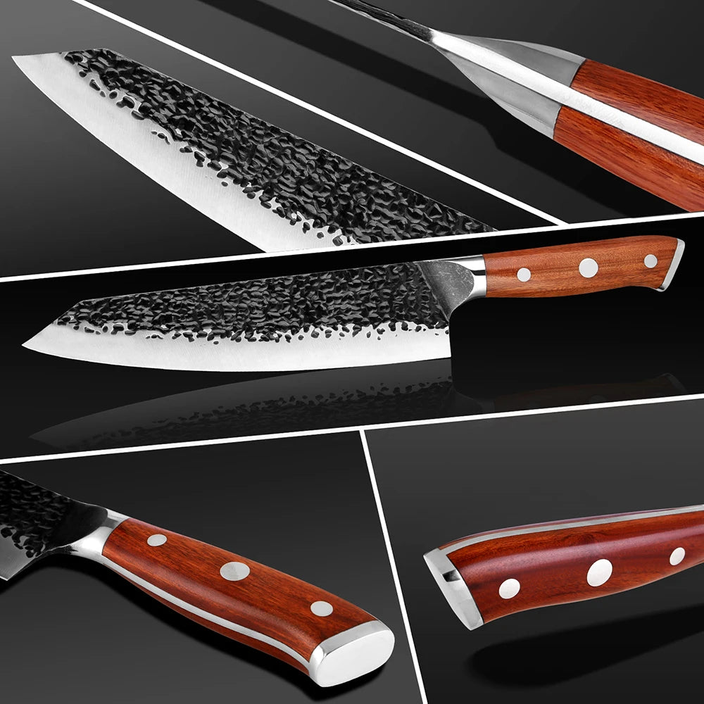 Kitchen Knife Set 1-6PCS Hand-forged high-carbon Steel Sharp Premium Japanese Knife Including Chef,Cleaver,Utility&Santoku Knife