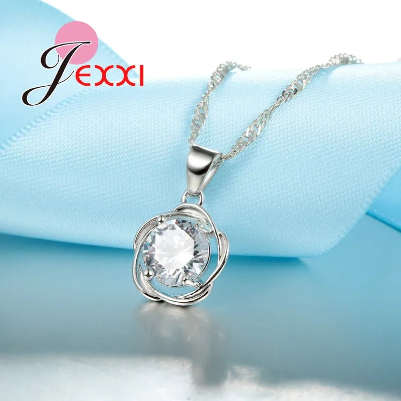 Silver Jewelry Set For Women  Fashion Element Austrian Crystal Pendant Necklaces Hoop Earrings Bridal Jewellery Sets