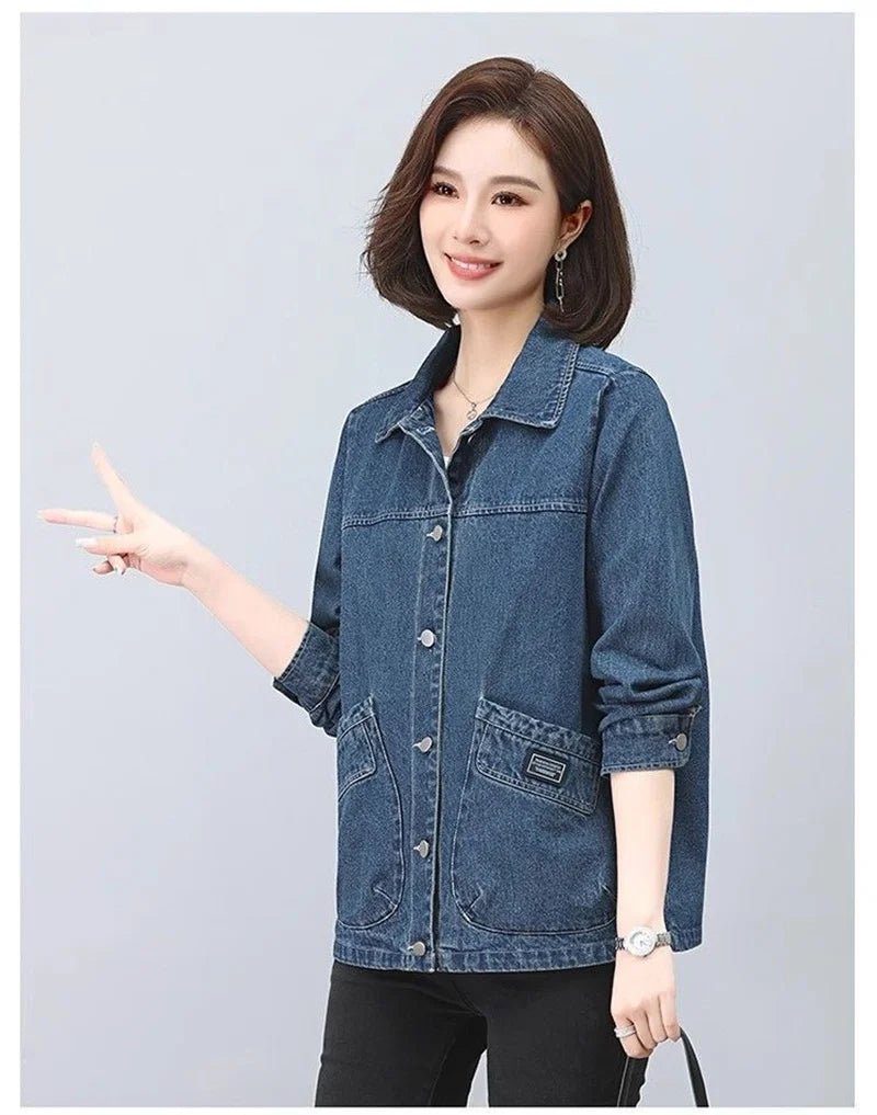 Cowboy Jacket for Women in the Spring and Autumn of 2025 New Loose and Casual Style for Middle-Aged Mothers Short Denim Jacket