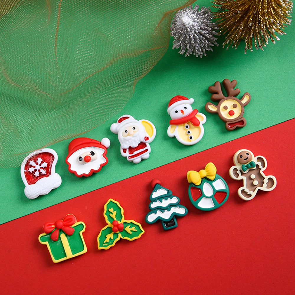 Mini Christmas Resin Figurine Crafts Santa Trees Elk Snowman Bells Flatback Cabochon Scrapbook Ornament Diy Hairwear Accessories