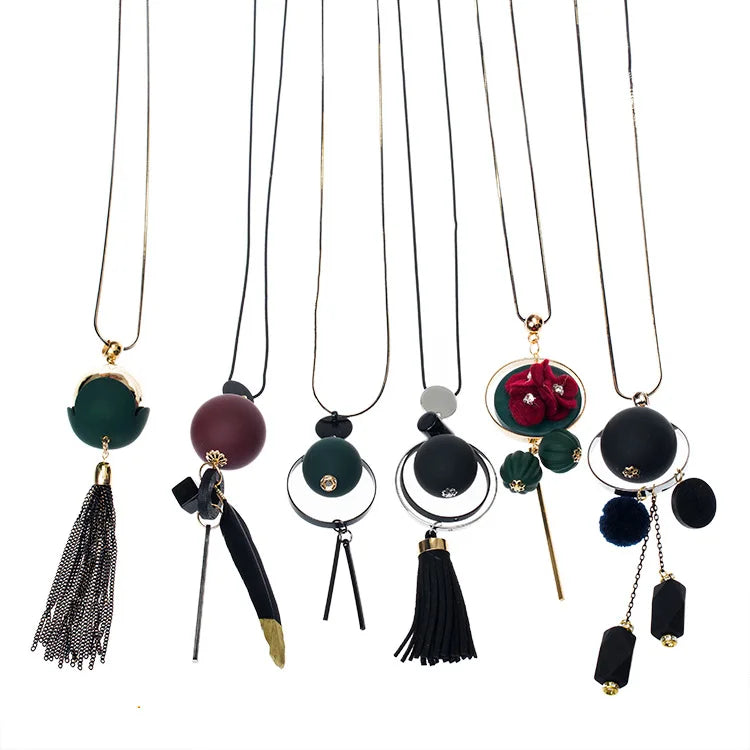 Women's Necklace Bohemian Geometric Round Vintage Tassel Long Sweater Chain Necklaces Fashion Women Jewelry Accessories
