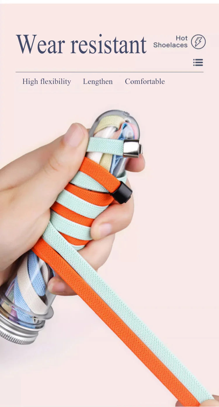 8mm No Tie Shoe Laces Press Lock Shoelaces Without Ties Elastic Laces Sneaker Kids Adult Widened Flat Shoelace for Shoes