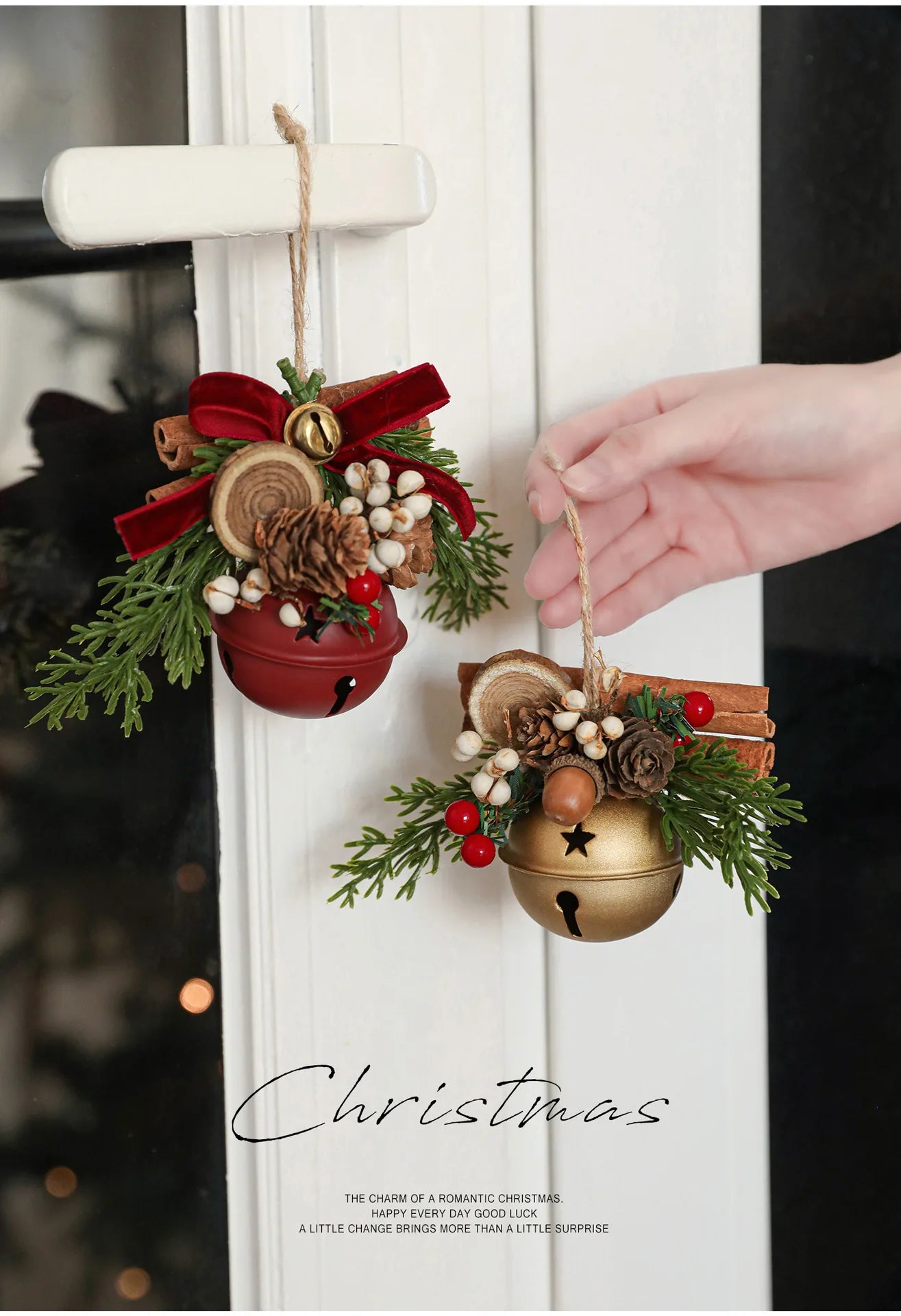 Christmas Hanging Decor Set, Assorted Deer Antler Bell Bow Pinecone Ornaments for Xmas Tree Home Car Gift