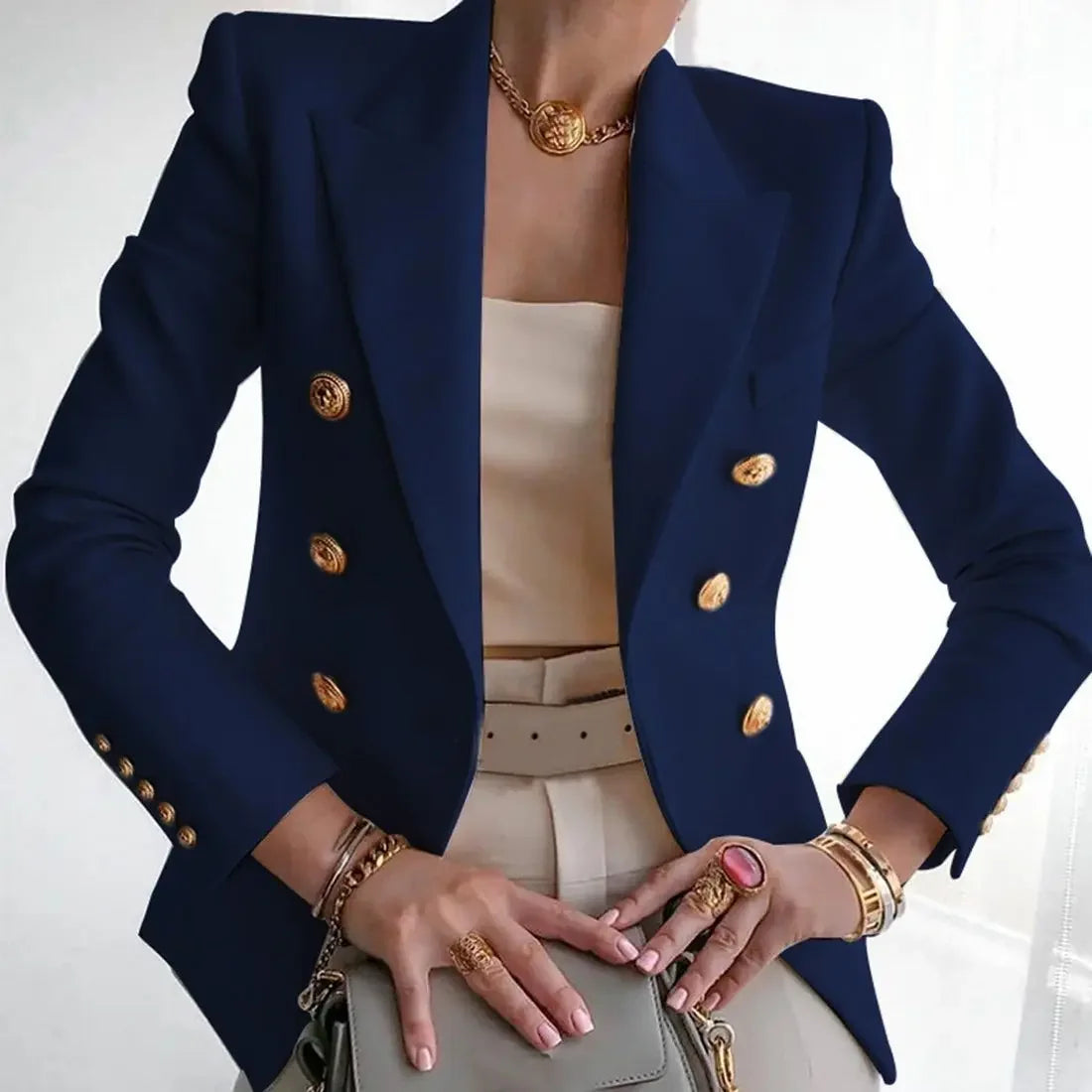 women suits jacket Women's Notched Lapel Double Breasted Blazer Suit Long Sleeve Buttons Casual Work Office Jacket Blazers