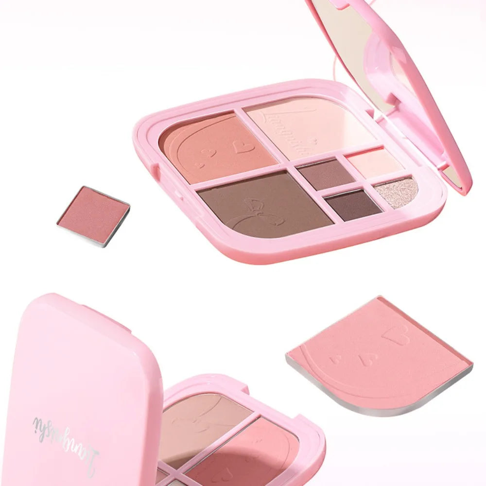 Beauty Brighten Eye Shadow Cosmetics Blush Shading Powder Highlighting Powder Disc with Mirror Art 7 Color Face Palette Party