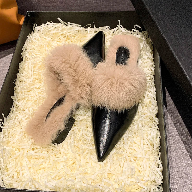 2025 New Shoes for Women House Slippers Platform Fur Flip Flops Slides Loafers Cover Toe Low Plush New Flat Basic Женская Обувь