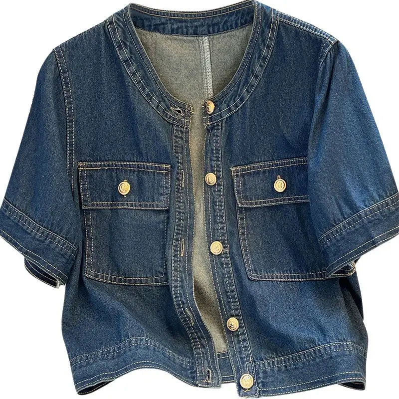 Streetwear Women's Denim Jackets Short Sleeve Summer Jean Jacket Outwear Ropa Mujer Fashion Retro Vintage Coat Cropped Tops