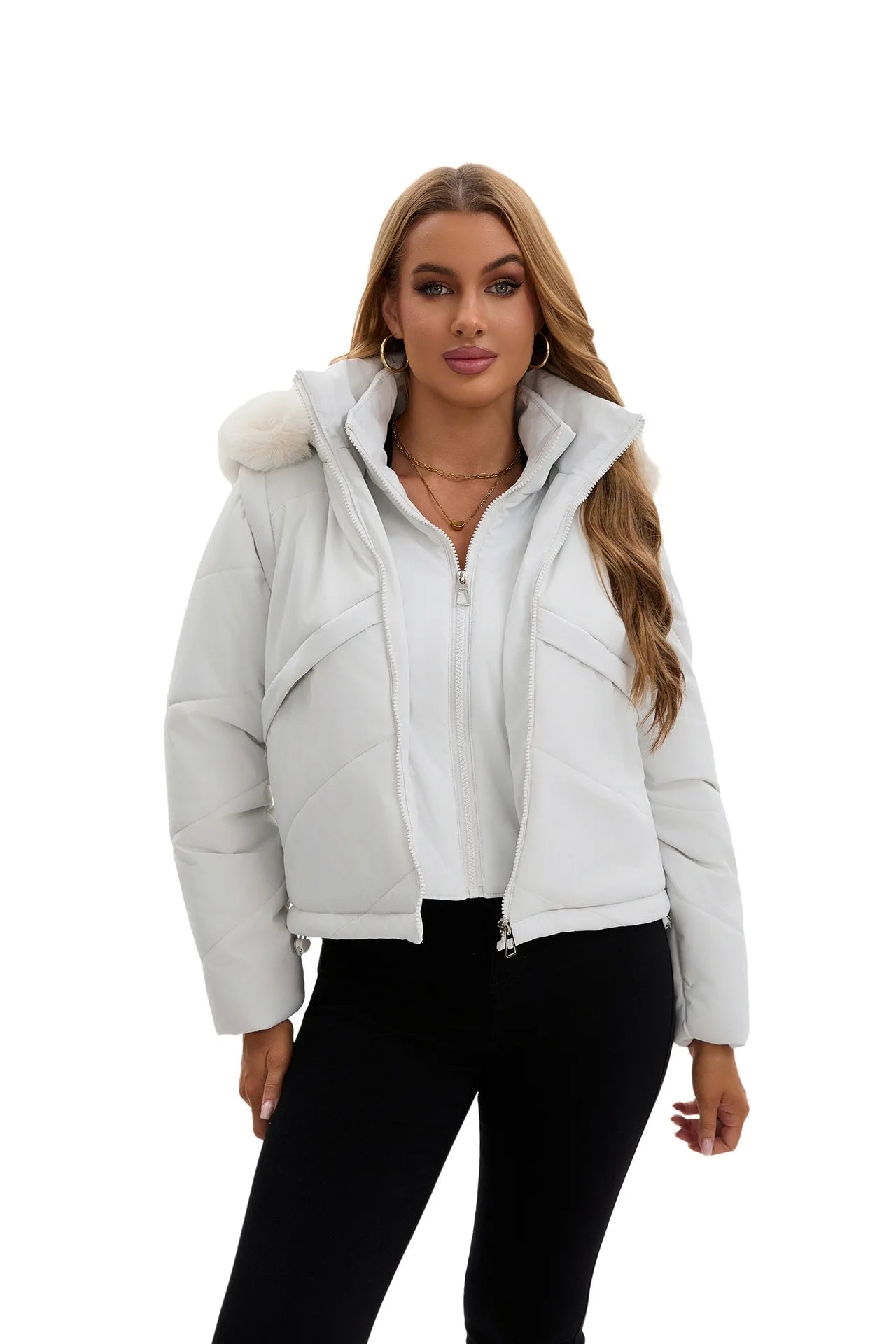 Women's jacket Faux 2pcs Cotton Padded Puffer jacket Hooded Winter Down Jackets Coats Parkas Detachable Sleeves Waistcoat HXY378