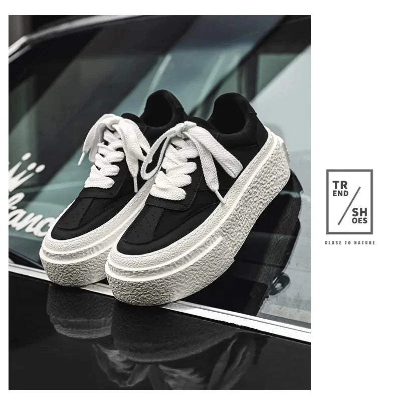 Men Fashionable Casual Sports Shoes Black White Thick-soled Lightweight Comfortable Outdoor White Sneakers Men Size 38-46