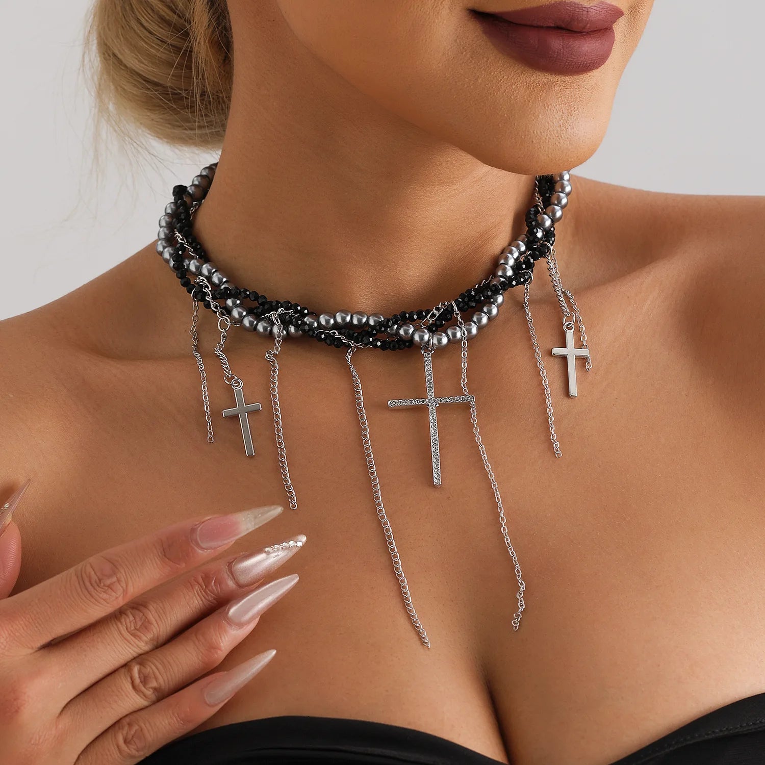 Vintage Jewellery Pearl Cross Necklace Y2k Collar Necklaces Pendant Chain Neck Choker for Girls Women Naszyjnik Collares