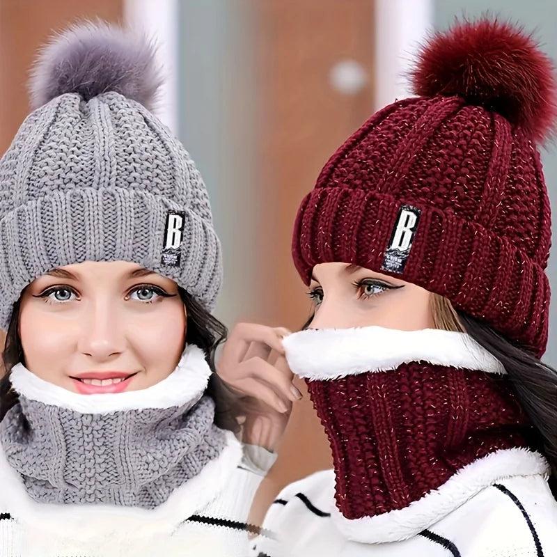 2/3pcs set of winter accessories - hat scarf and gloves made of windproof thick plush knit method ideal gift for Christmas