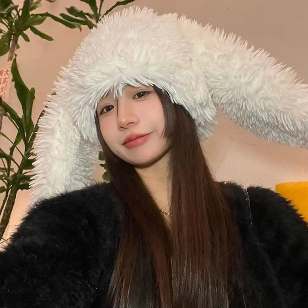 Women's Accessories Faux Fur Rabbit Ear Hat Ear Protection Sweet Plush Winter Hat Rabbit Ear Women's Beanies Halloween Party