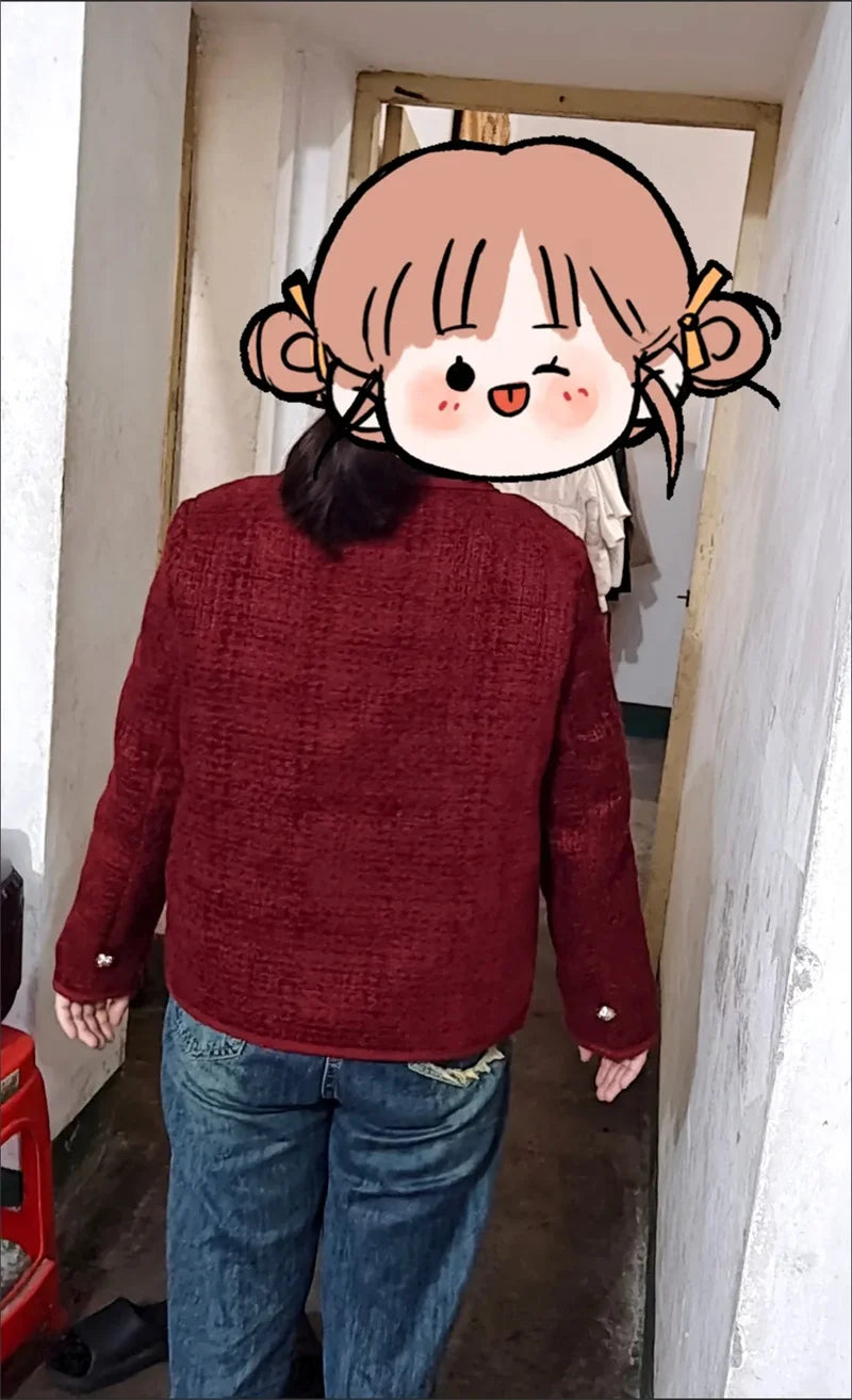 Wine red Coat Women Xiaoxiangfeng Jacket  Autumn and Winter New Short Jackets Elegant Women's Top