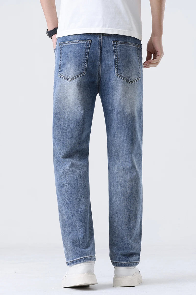 2025 New Loose Straight Leg Jeans for Men  Comfort Thin Stretch Cotton Blend Moisture-Wicking Casual Trousers for Daily Wear