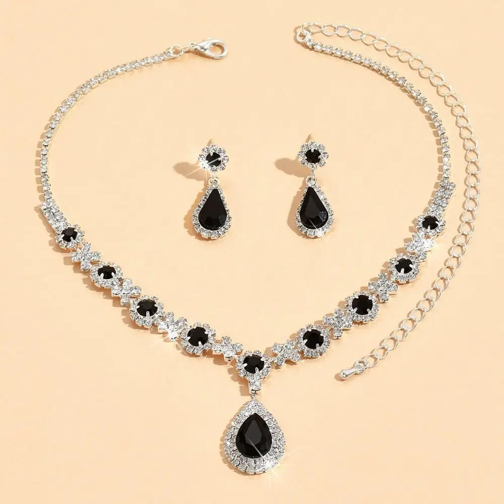 Fashionable Crystal Jewelry Necklace Earring Set Premium Luxury Pendant Necklace Original Design Inlaid Zircon Dangle Earrings