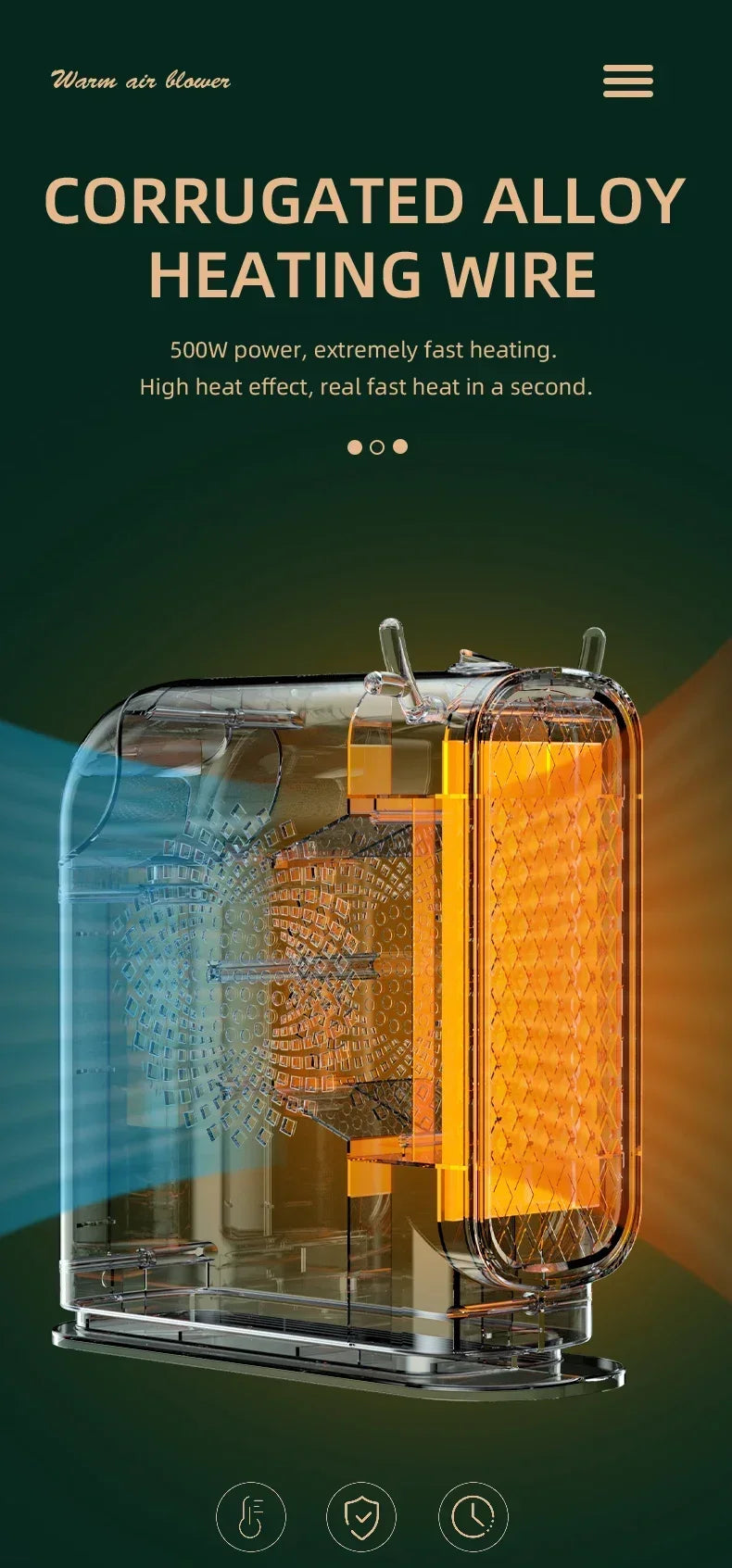 Portable Mini Electric Heater Fast Heating Energy Saving Handheld Warming Device Ideal For Home Use Dormitory Heating