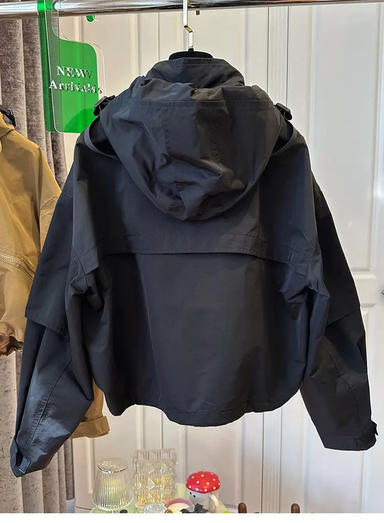 Solid Color Hooded Jacket For Women 2025 Winter New Fashion Windbreaker Short Jacket