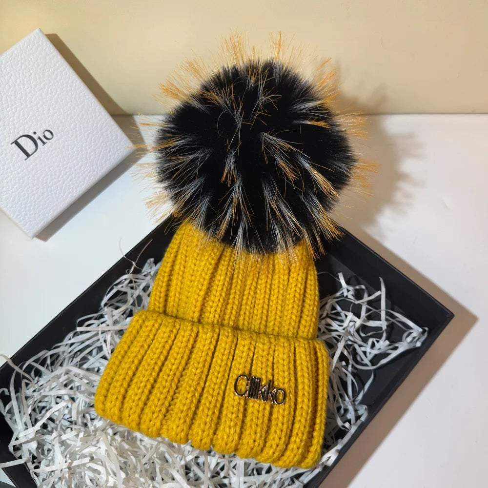 Winter Brand Female Fur Pom Poms hat Winter Hat For Women Girl 's Hat Knitted Beanies Cap Hat Thick Women Skullies Beanies