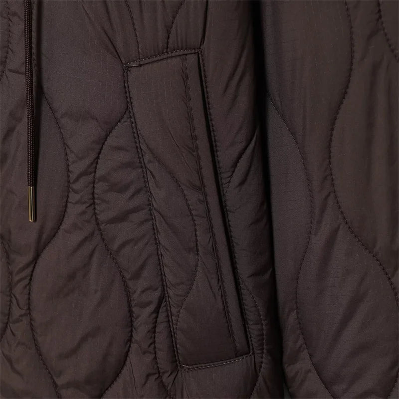 Women's Hooded Belted Quilted Jacket, Warm, Cool, Stylish, Fall, 2025