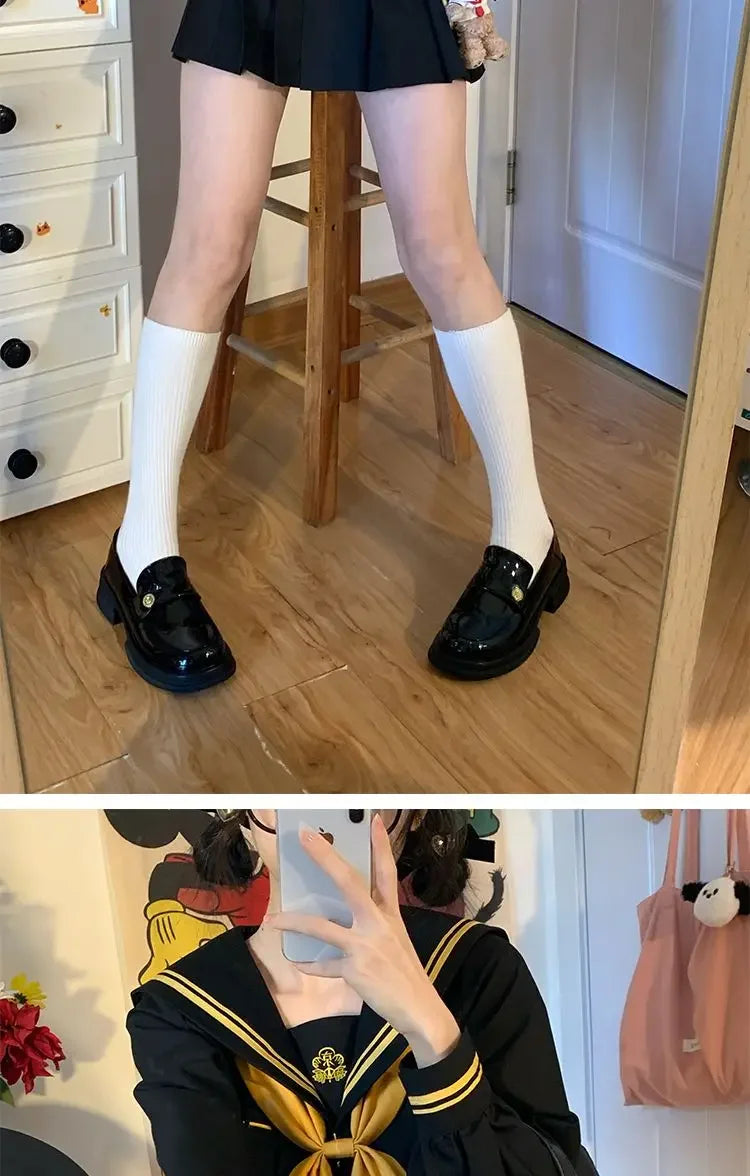 Japanese School Uniform Girls Plus Size Jk Suit Role Play High School Yellow Tie Black Basic Sailor Suit Female Long Sleeve Suit