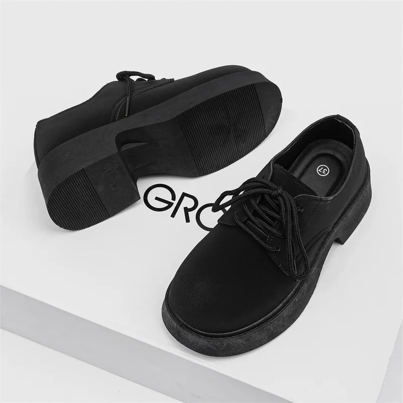 Classic British-Style Round-Toe Leather Shoes Non-Slip Comfortable Casual Dress Shoes Solid-Color Footwear for Youth Streetwear
