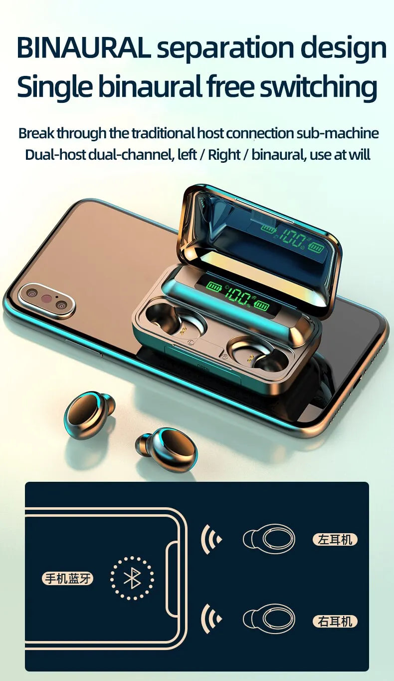 Wireless Bluetooth Earphones TWS Headphones LED Digital Display Binaural Headset Waterproof HD Calling Noise Reduction Headphone