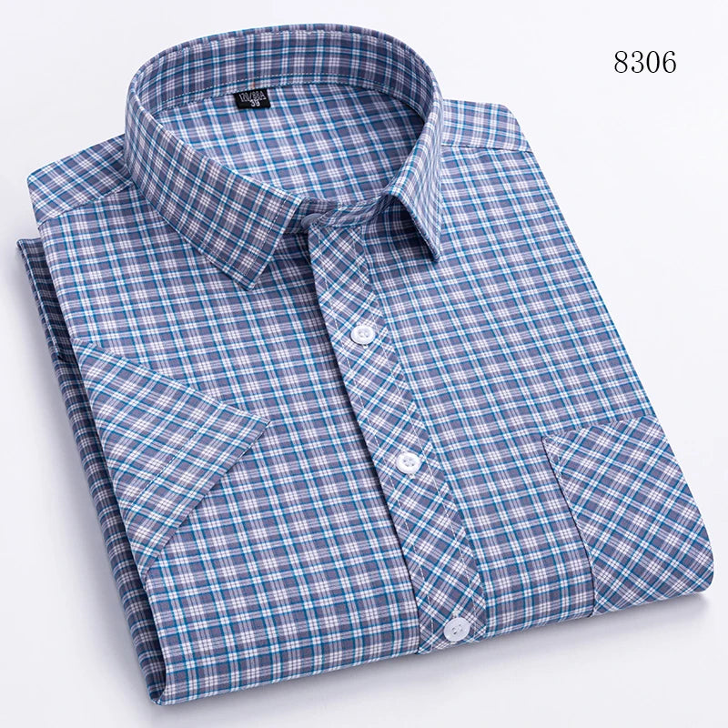 New Casual Shirts For Men Cotton Plaid Short Sleeve Elegant Business Dress Smart Summer Men Clothes England Fashion Top Shirts