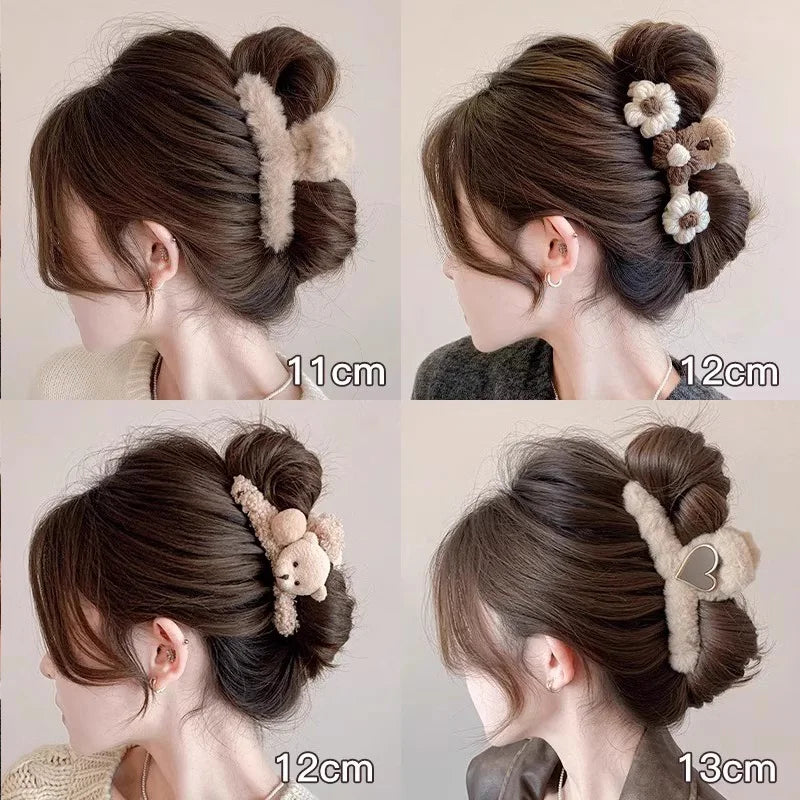 Winter Plush Hair Claw For Women Girls Sweet Hair Ornament Long Thich Hair Hairpin Headband Hair Clip Fashion Hair Accessories
