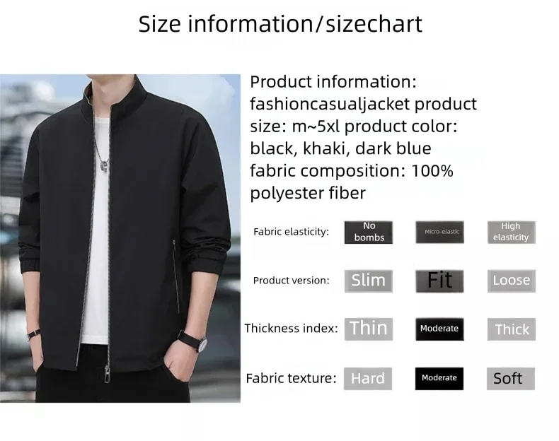 Jacket casual youth jacket stand up collar versatile men's windbreaker  high end men's top for spring and autumn