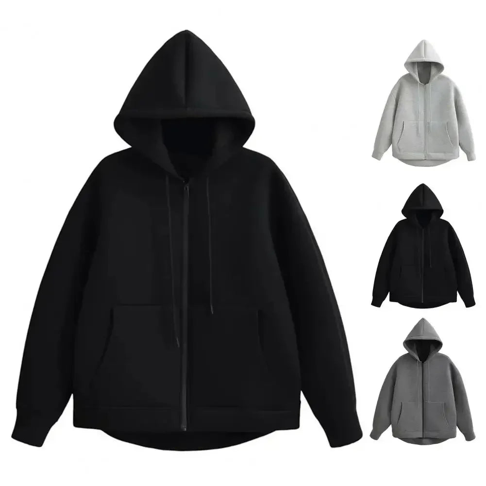 Women Jacket Cozy Hooded Sport Coat for Women with Zipper Closure Big Pockets Elastic Cuffs Fall Winter Fashion Essential