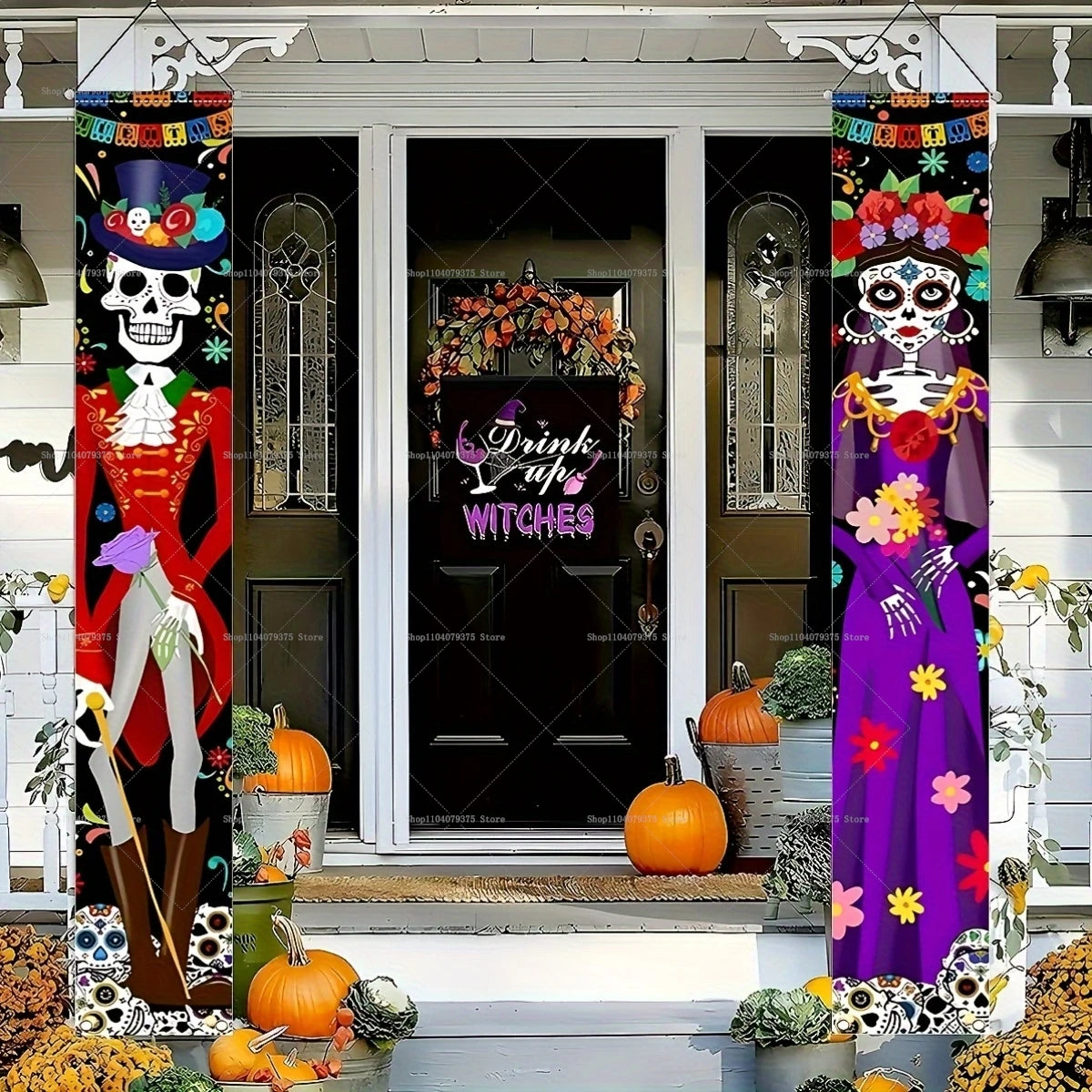 Halloween And Day Of The Dead Porch Banner Hanging Skull Home Room Festival Door Curtain Decoration Party Supplies