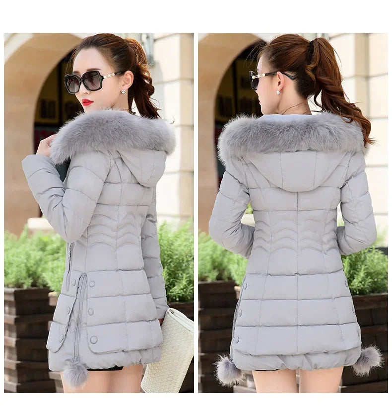 Winter Jacket Women 2024 Winter Coat Pure Color Casual Fur Collar Hooded Long Hooded Cotton Lady Jacket
