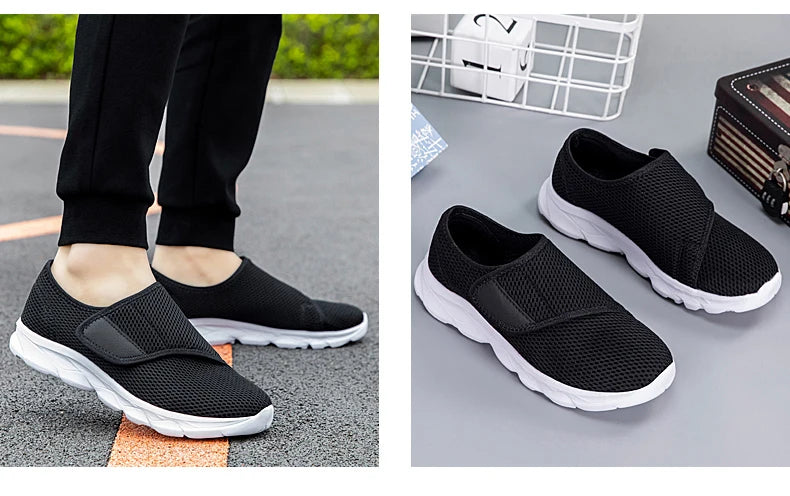 Sneakers Men Orthopedics Wide Feet Swollen Walking Casual Shoes Thumb Eversion Adjusting Soft Comfortable Light Man Shoes Black