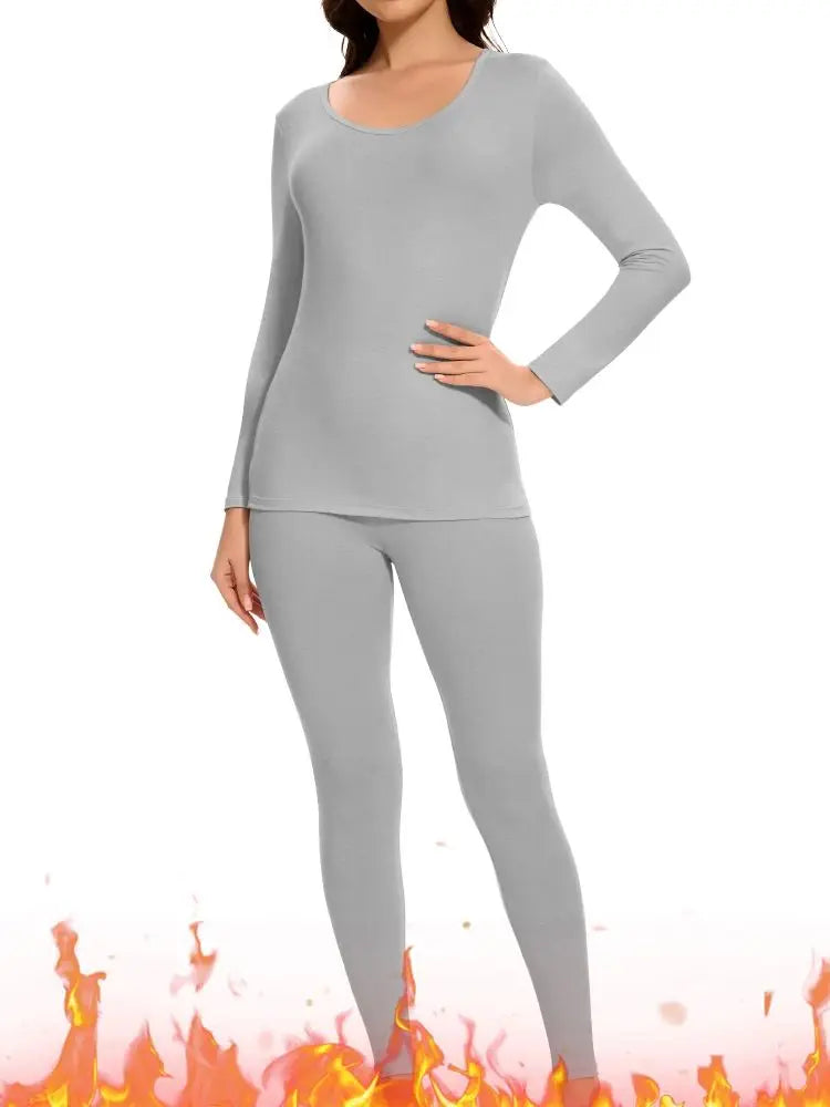 Women's Casual Warm Suit Long Sleeve Round Neck Bottoming Top Leggings Two-piece Set Solid Color Autumn Winter  Outfits Female