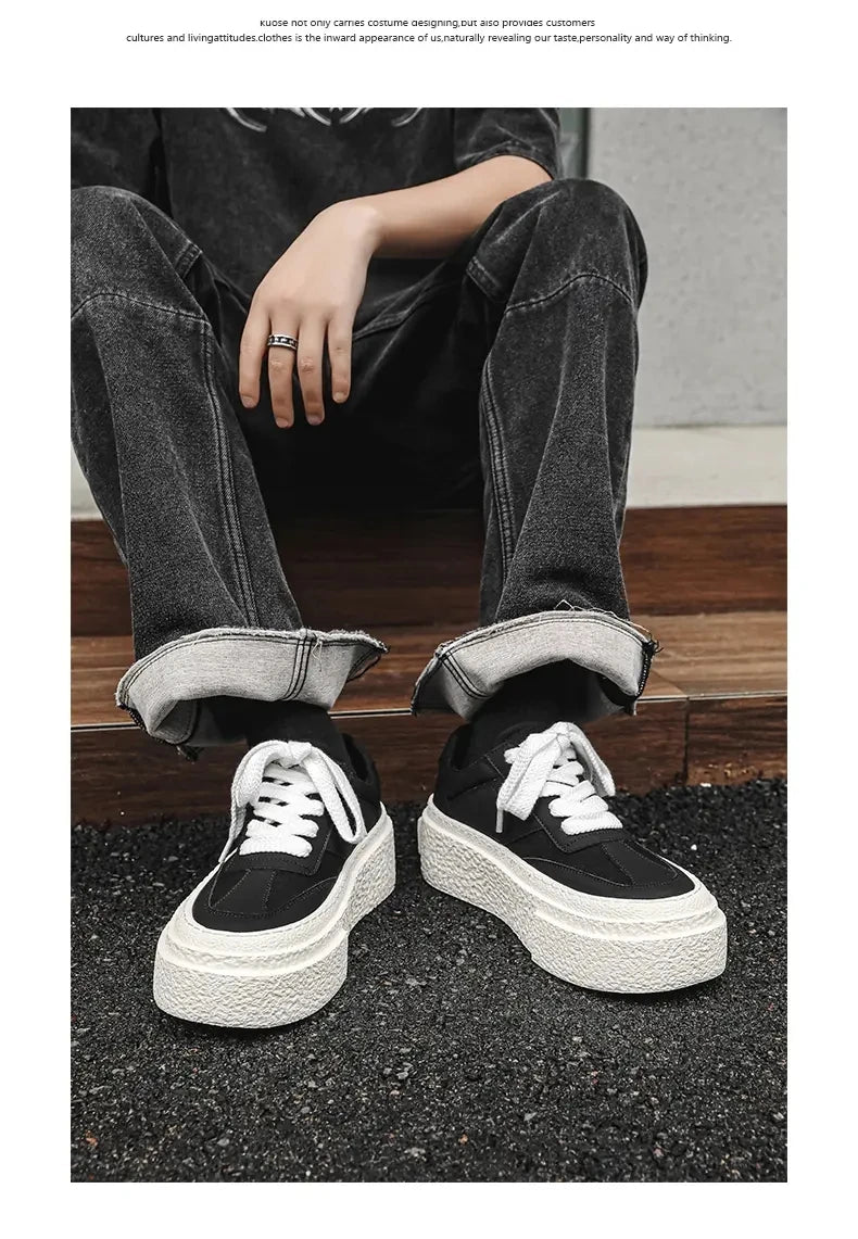 Men Fashionable Casual Sports Shoes Black White Thick-soled Lightweight Comfortable Outdoor White Sneakers Men Size 38-46