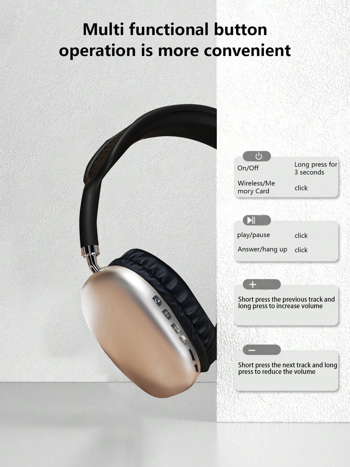 Headset Bluetooth headphones with long battery life, noise reduction and call function.