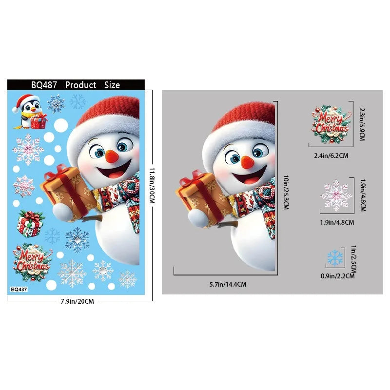 Christmas Decorations Gingerbread Man Snowman Snowflake Glass Stickers Xmas Santa Claus Window Stickers Merry Christmas Decor
