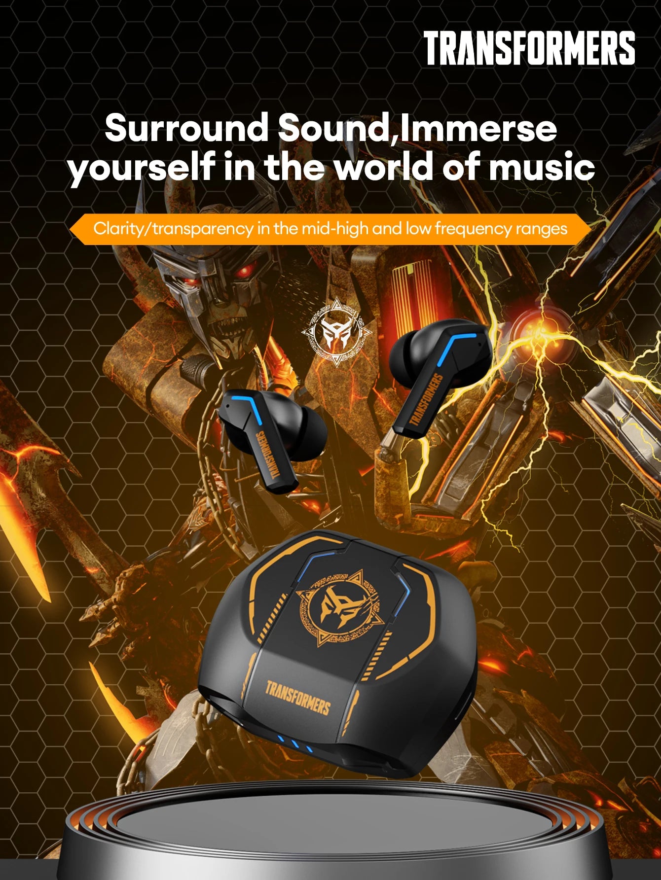 Transformers TF-T06 Bluetooth 5.3 Headset Dual Mode Noise Reduction Earphone for Video Game HIFI Earbuds Stable Connection