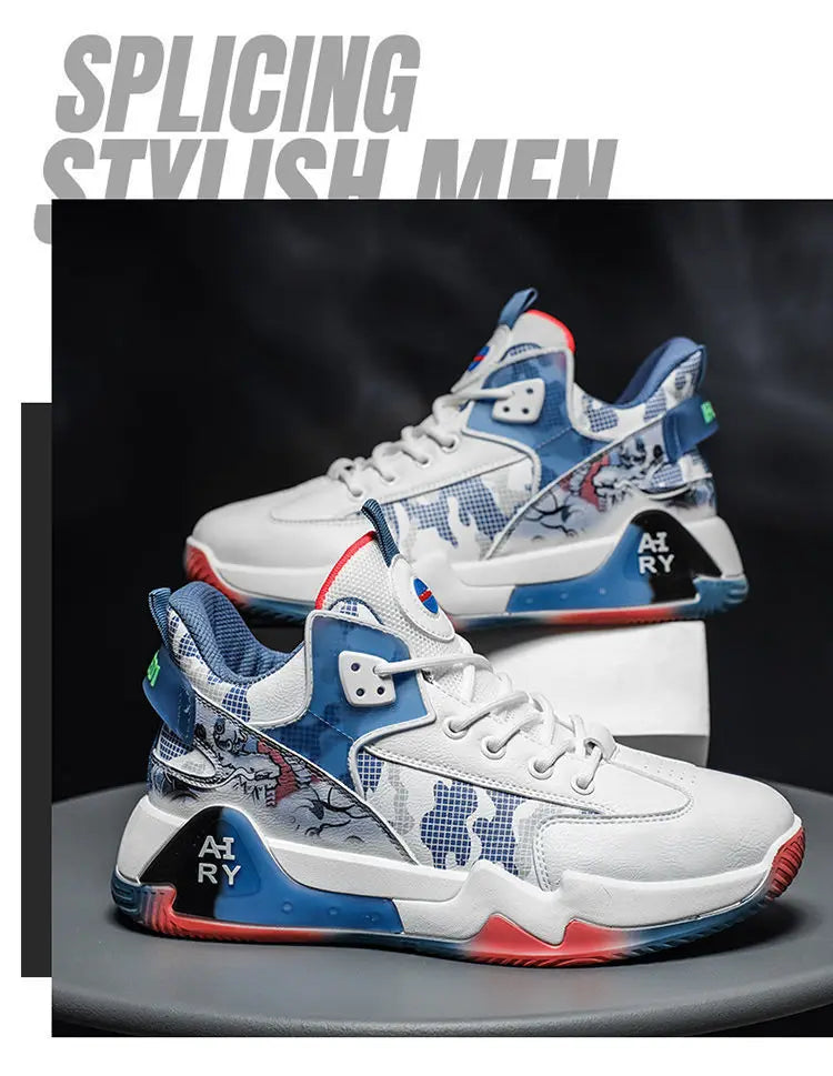 Couple Basketball Shoes Men High Top Sports Wear Resistant Air Cushioning Shoes Athletic Boots Comfortable Breathable Sneakers