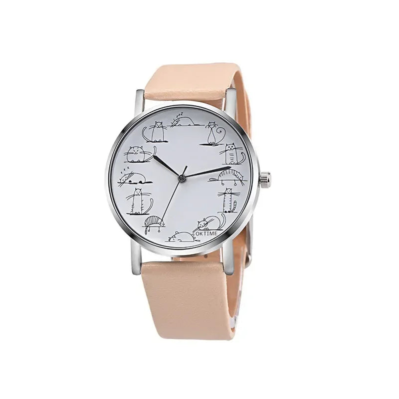 Watch Women Watches Relogio Feminino Lovely Cartoon Cat Leather Analog Quartz Female Clock Montre Femme 2021 Student Minimalist
