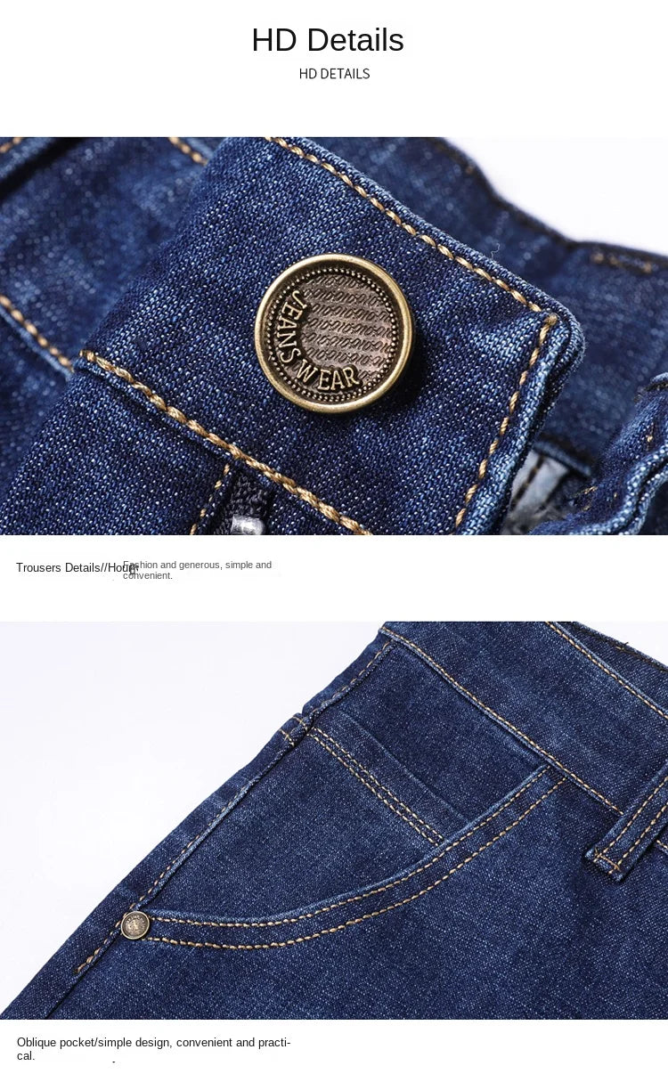 2024 Denim Jeans Casual Fashion Business Pants Classic New Arrivals Elastic Regular Fit Straight Trousers