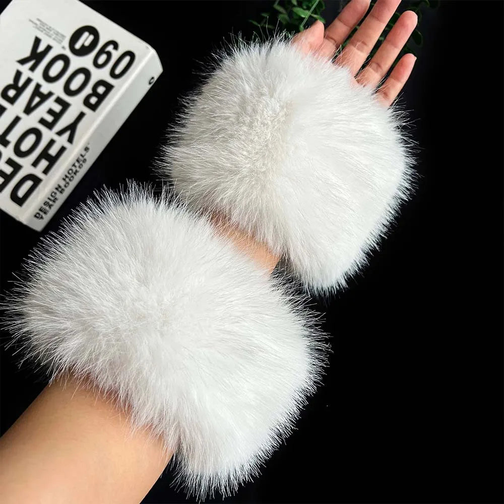 Hot Sale Winter Warm Women Arm Warmer Faux Fur Soft Elastic Wrist Slap On Cuffs Arm Warmer Plush Thicken Accessories Gray White