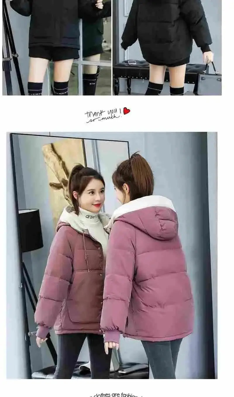 Women Winter Jacket 2025 New Warm Thicken Cotton Coat Korean Plus Size Loose Bread Jacket Women Hooded Basic Coat Winter Outwear