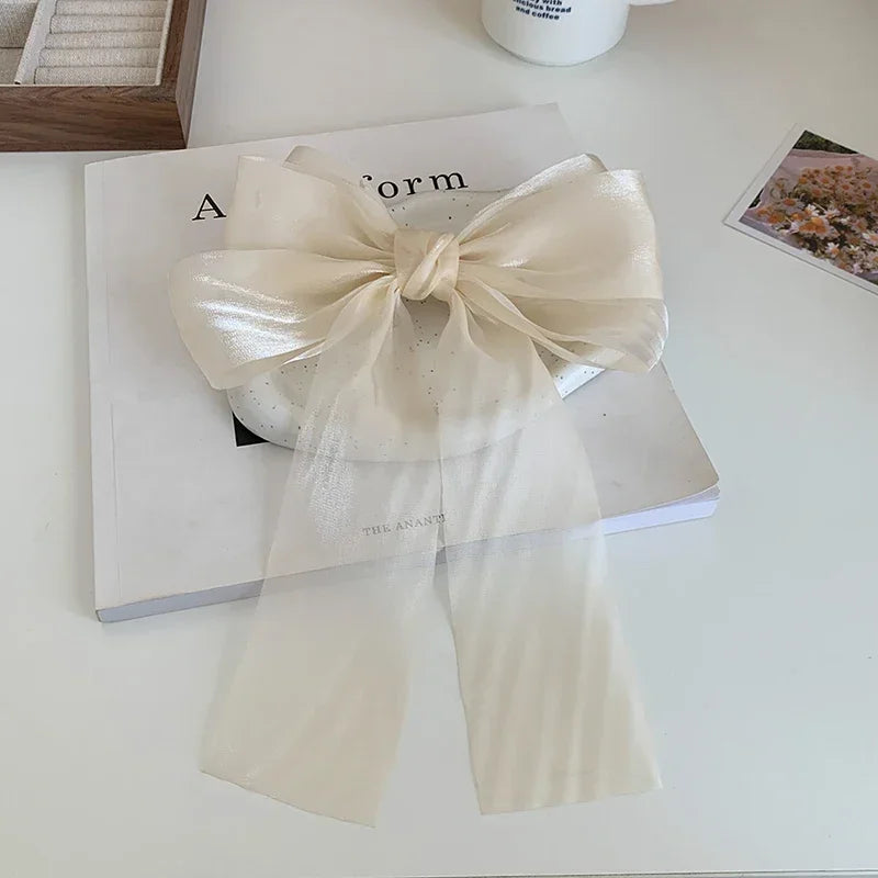 New Fashion Hair Accessories Black White Yarn Bow Hair Clip For Women Girls Spring Clip Back Head Hairpin