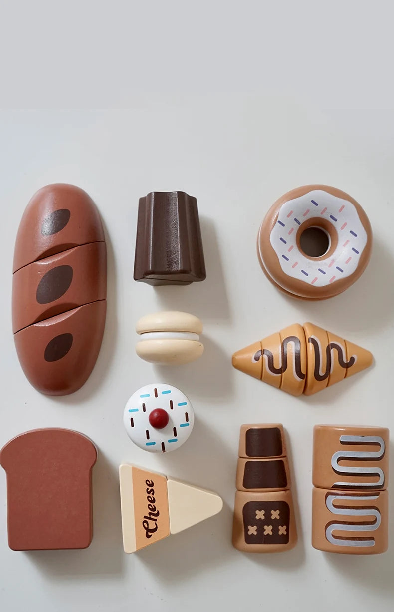 Wooden Pretend Play Kitchen Toys Cutting Food Accessories Set Fruit Vegetable Bakery Meat fish Early Educational Cognition Toys