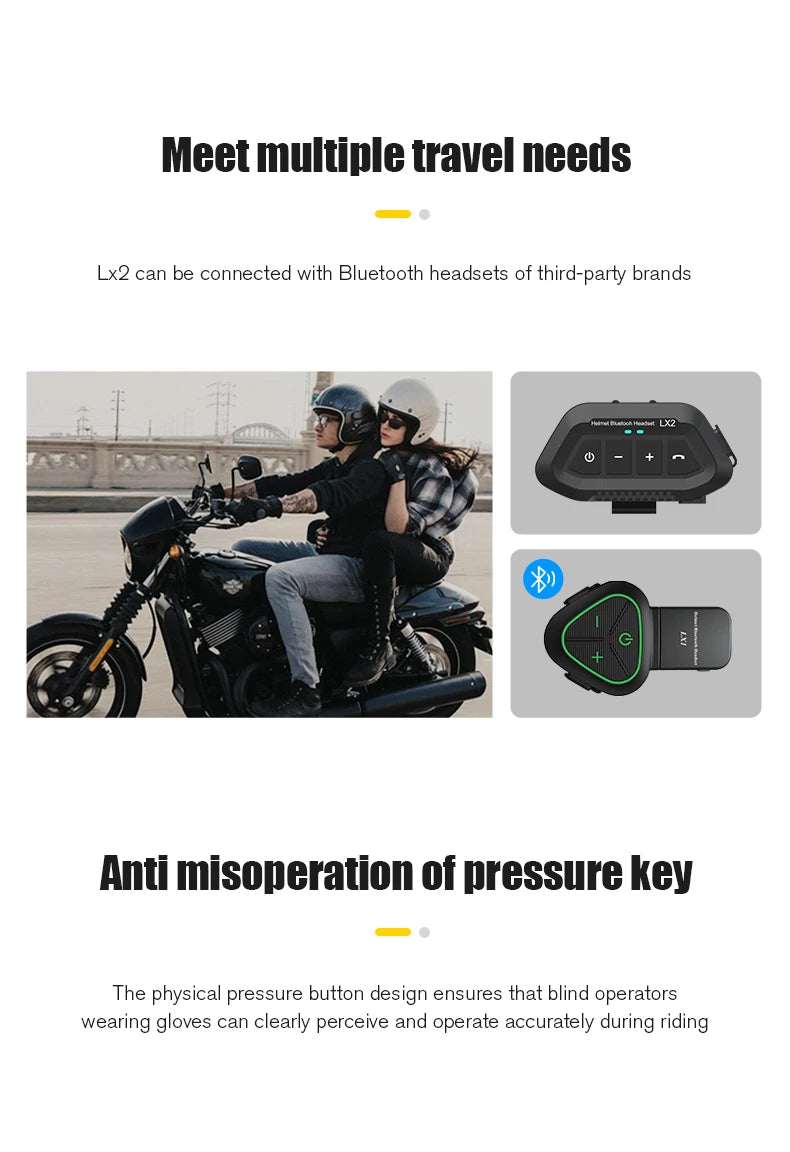 Motorcycle Helmet Earphone Bluetooth Headset Waterproof Voice Assistant Moto Earphone Motorbike Hands Free Wireless Headphone