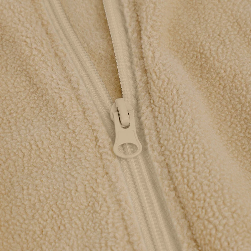 Women Fleece Jacket Top Autumn New Streetwear Fashion Long Sleeves Turn-Down Collar Zippers Coat Jacket Female's Sports Clothing