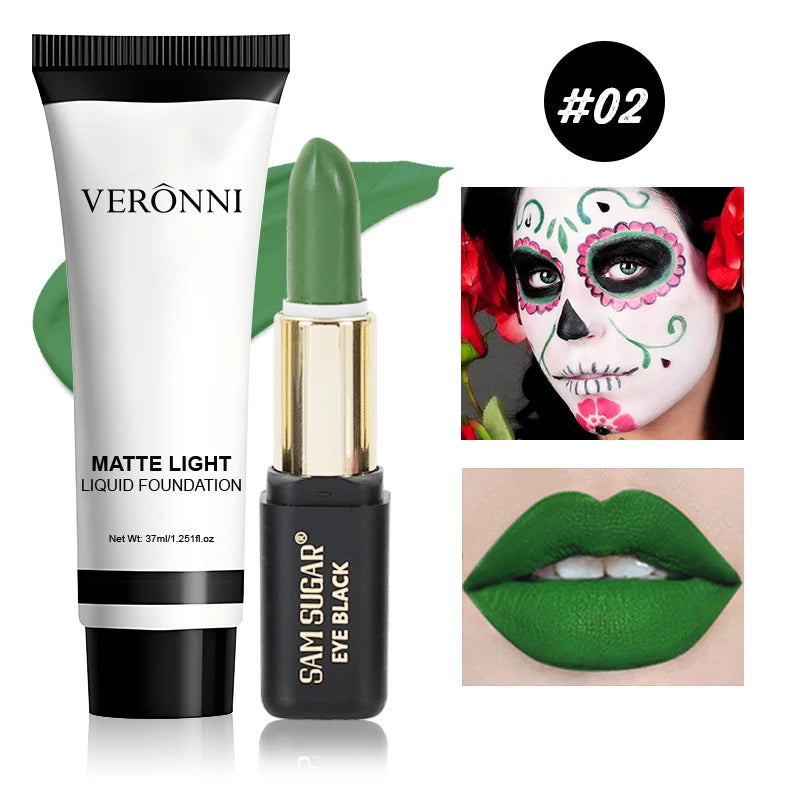 Halloween Dark Makeup Matte LipstickWhite Liquid Foundation Face Body Painting Base for Cosplay Mardi Gras Carnival Natural Look