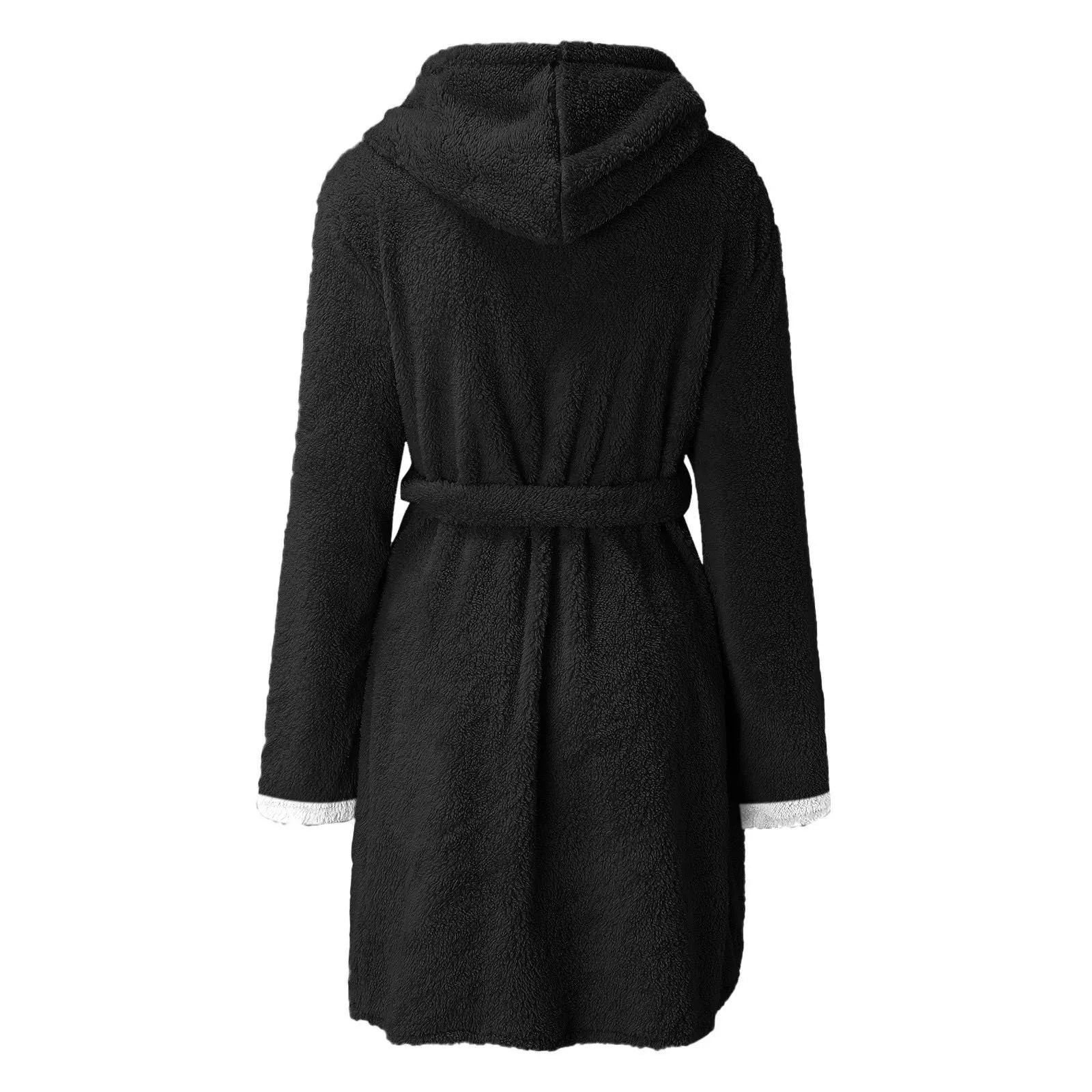 Women's Winter Casual Plush Robe Solid Color Matching Double Pocket Strappy Nightgown Fuzzy Bathrobe Coats Home Clothed Ladies