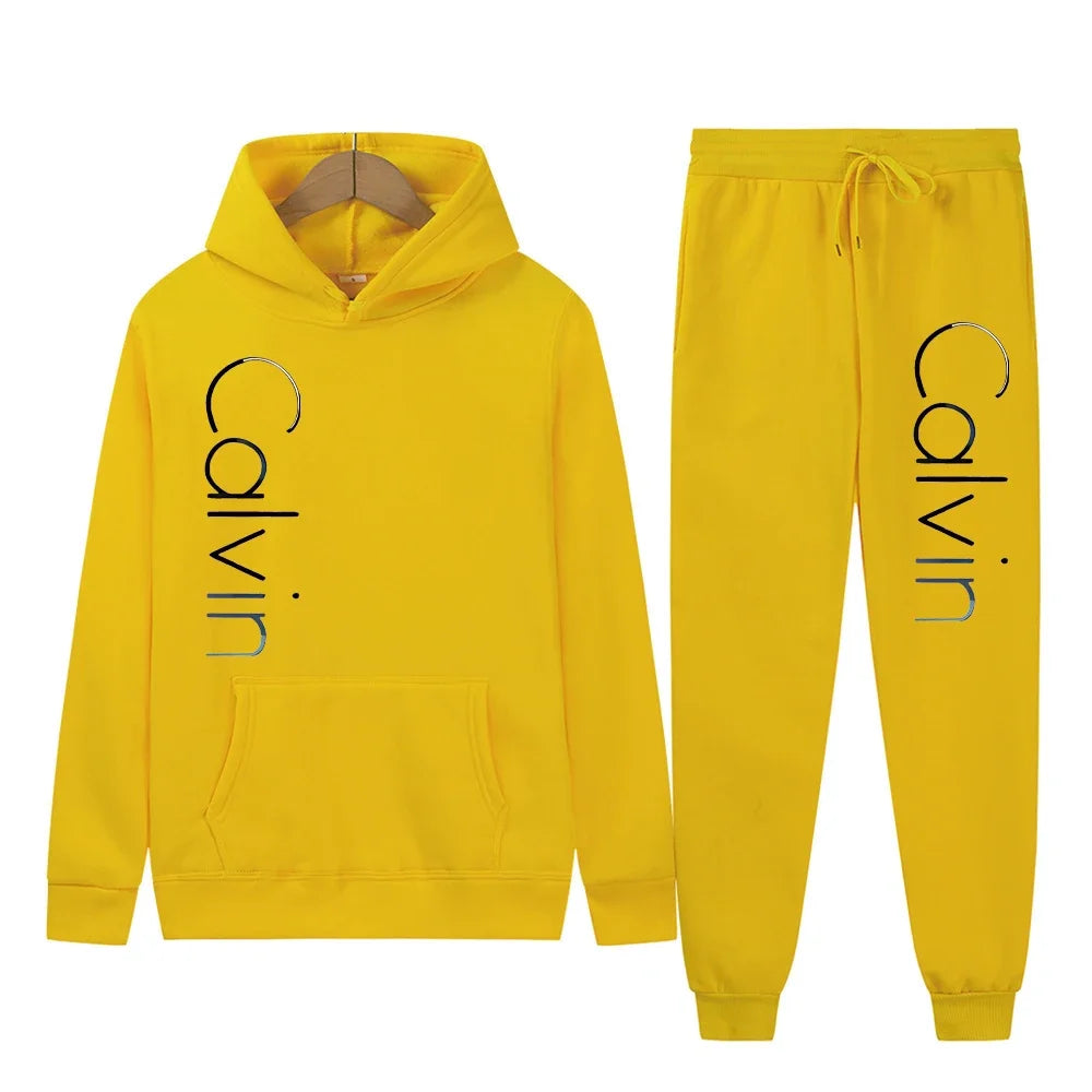 Men Tracksuit 2 Pieces Sets Hooded Sweatshirt +Drawstring Pants Male Hoodies Running Sportswear Men Women Autumn Sportwear